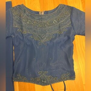 Girls Indian Beaded Blue and Gold Lengha Top and Shiny Scarf/Dupatta Only